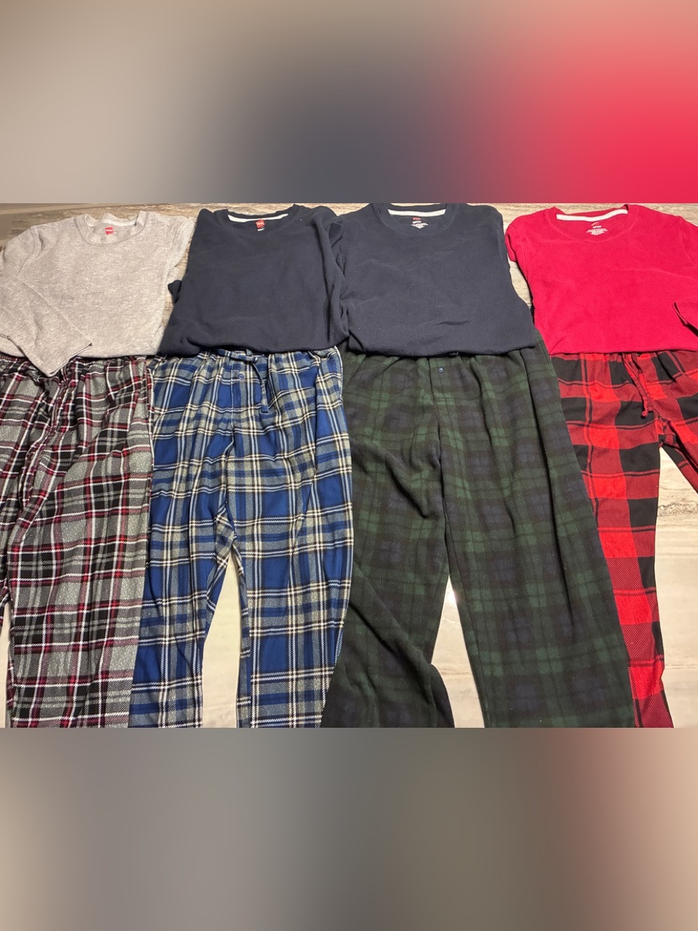 Men’s pajama lot sz S Hanes thermal pjs long fleece flannel pants & 4 EUC